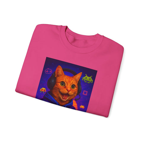 Gaming Cat Crewneck Sweatshirt, Funny Gift for Gamers, Cozy Cat Lover Apparel, Cute Sweatshirt for Gaming Night, Unisex Cat Sweatshirt