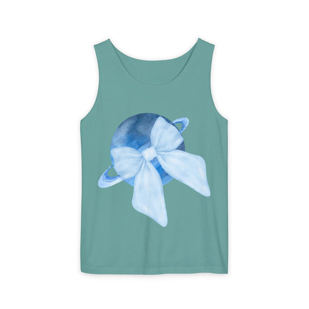 Blue Saturn Wrapped In Blue Bow Unisex Tank Top
