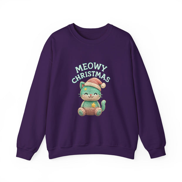 Meowy Christmas Sweatshirt, Cozy Cat Crewneck, Cat Lover Gift, Holiday Apparel, Winter Fashion