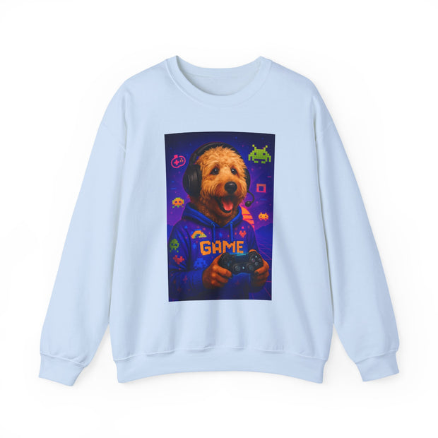 Gaming Golden Doodle Illustration Crewneck Sweatshirt | Retro Arcade Gamer