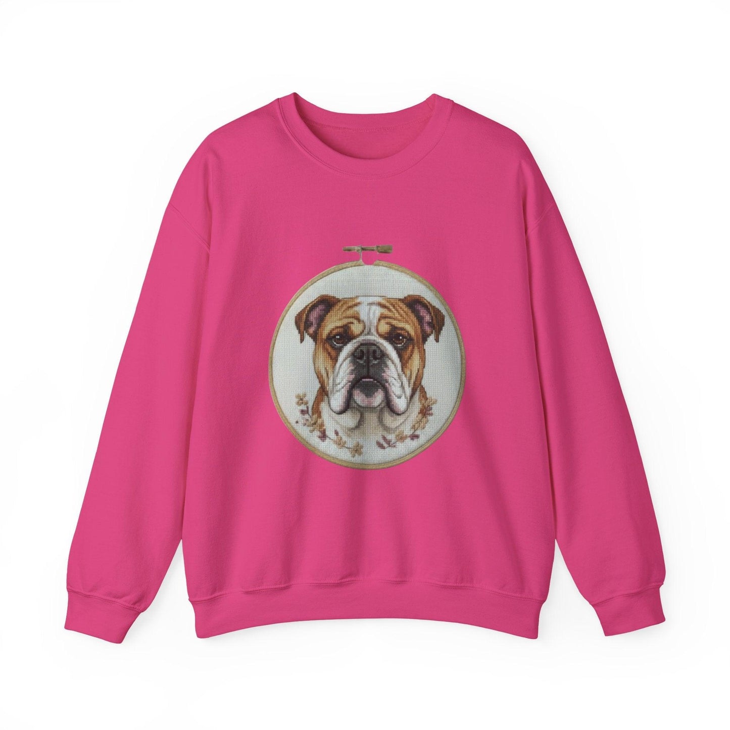 English Bulldog Portrait Sweatshirt | Vintage Embroidery Hoop Dog Crewneck