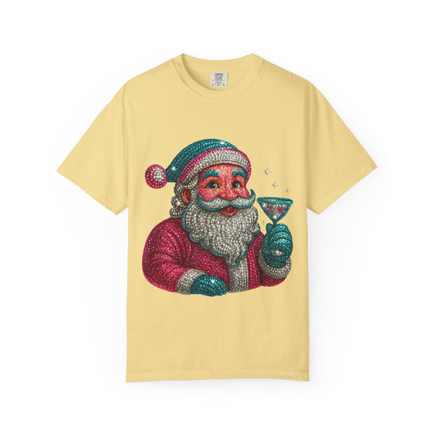 Santa Holding Martini T-Shirt | Vintage Retro Holiday Illustration