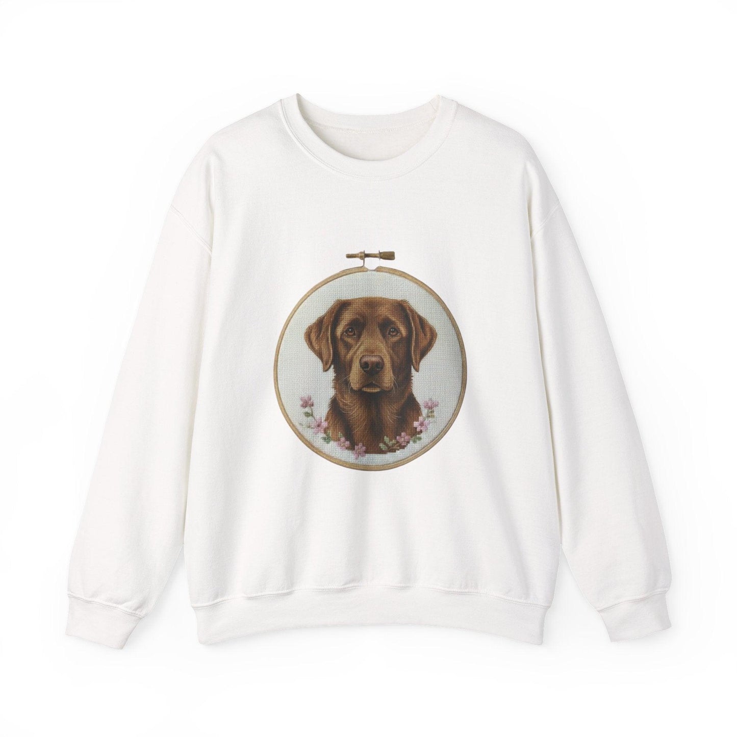 Chocolate Labrador Portrait Sweatshirt | Floral Hoop Embroidery Art