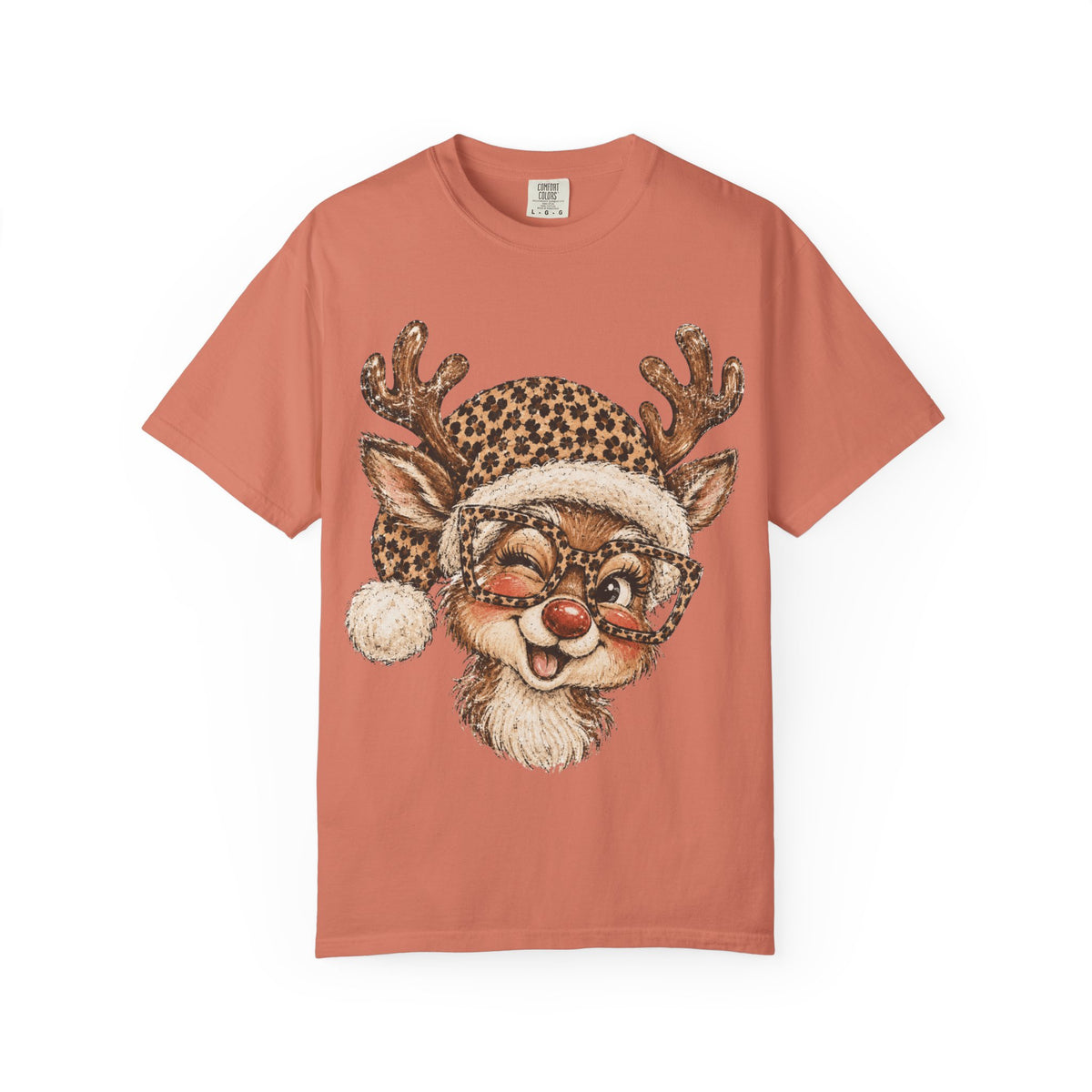 Leopard Reindeer Christmas Shirt, Retro Reindeer Tee, Cheetah Print Holiday Shirt, Cute Christmas T-Shirt, Reindeer Gift for Her