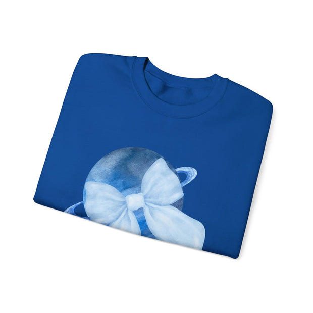 Blue Saturn Wrapped In A Blue Bow Unisex Crewneck Sweatshirt
