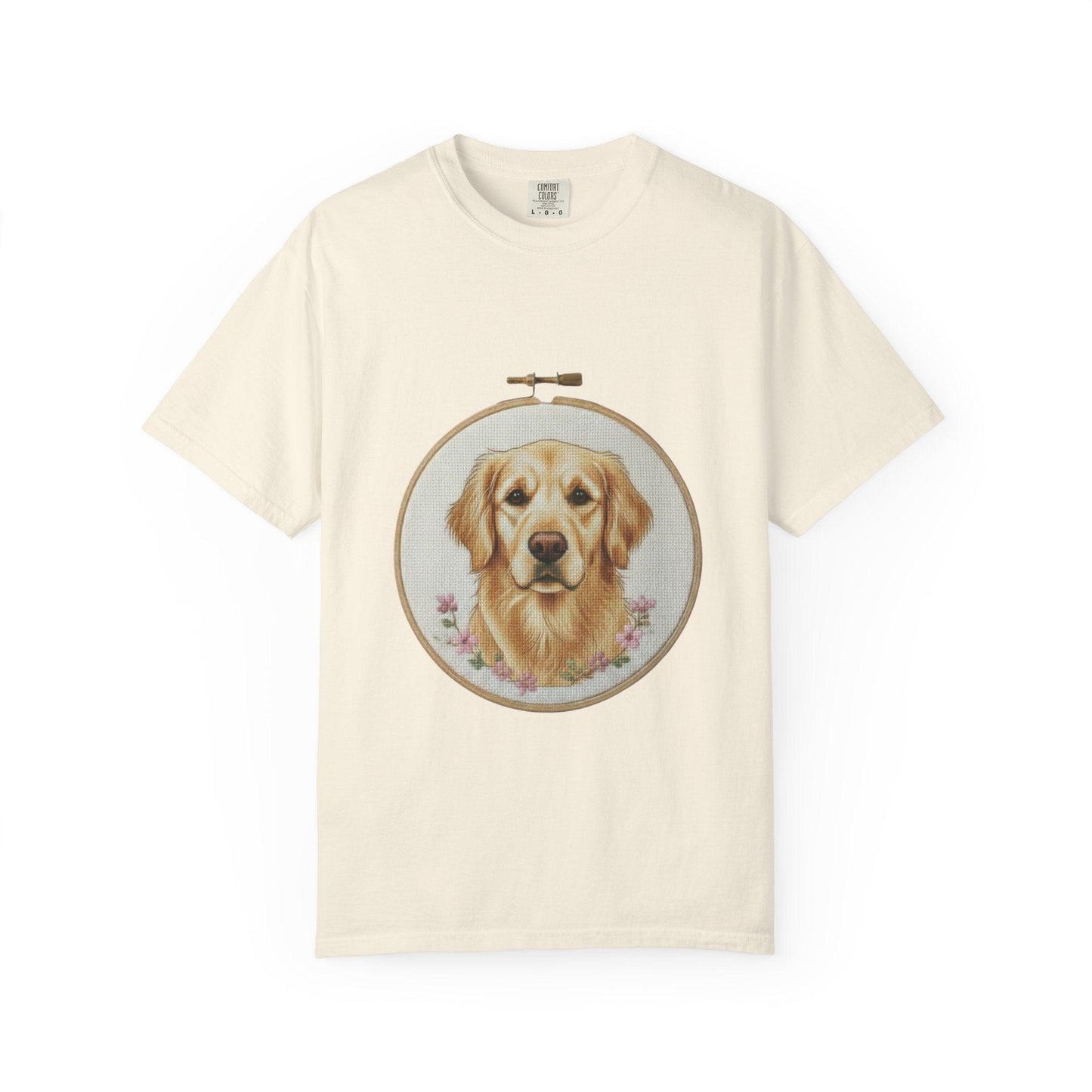 Golden Retriever Portrait T-Shirt | Embroidery Hoop Dog Art
