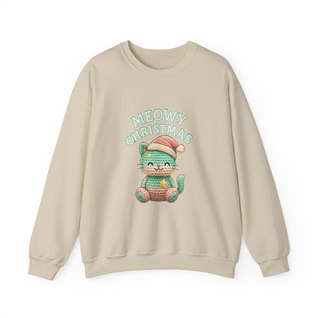 Meowy Christmas Sweatshirt, Cozy Cat Crewneck, Cat Lover Gift, Holiday Apparel, Winter Fashion