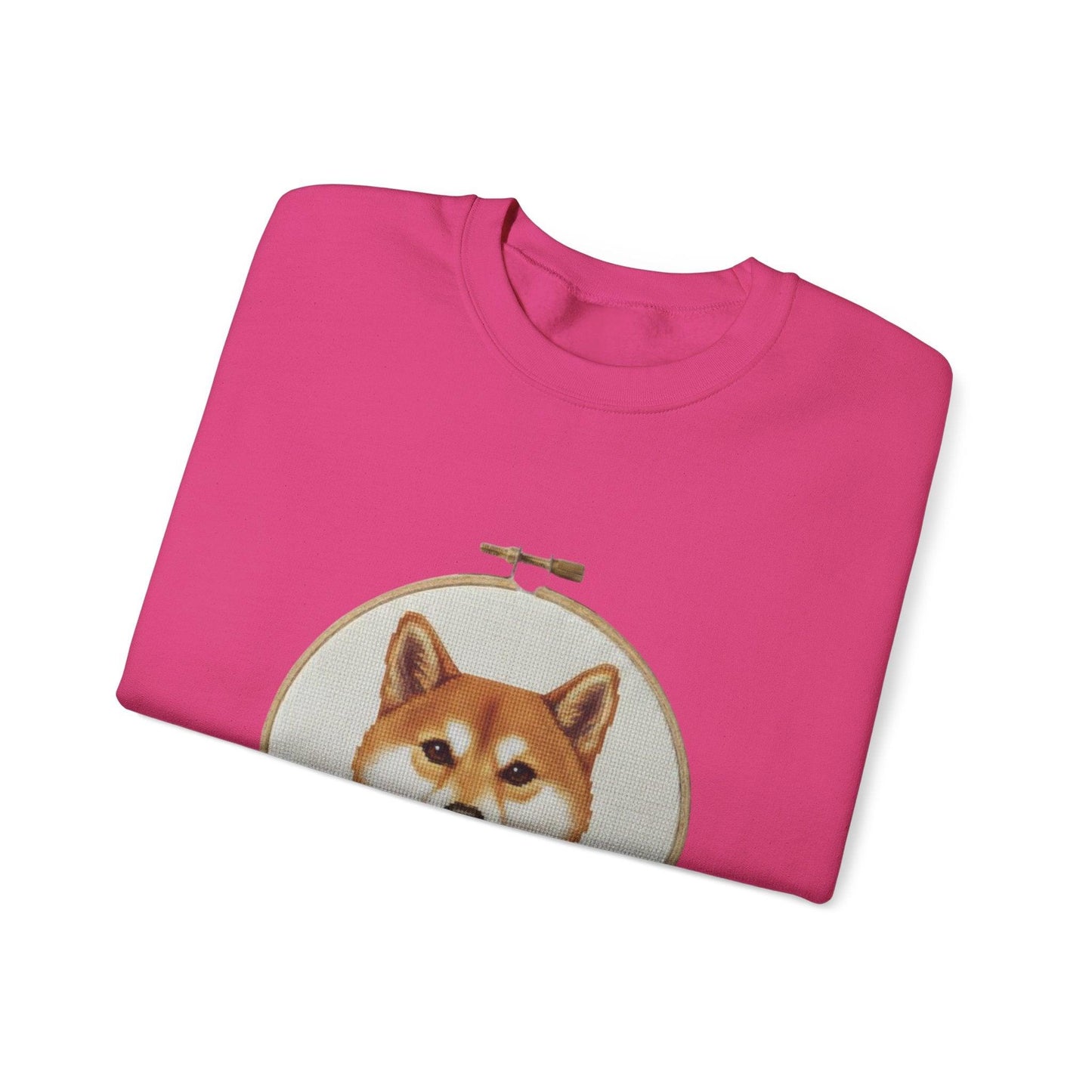 Shiba Inu Portrait Crewneck Sweatshirt | Embroidery Hoop Floral Frame