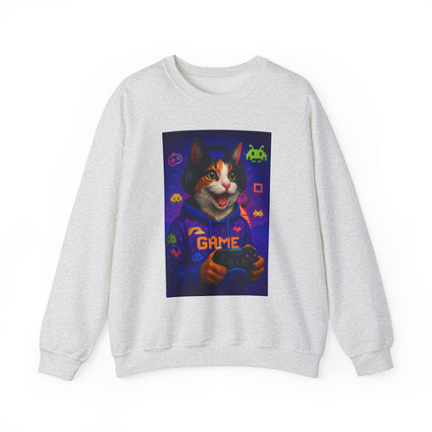 Gamer Cat Crewneck Sweatshirt, Cozy Gamer Apparel, Perfect Gift for Cat Lovers, Funny Sweatshirt for Birthdays, Gaming Merchandise