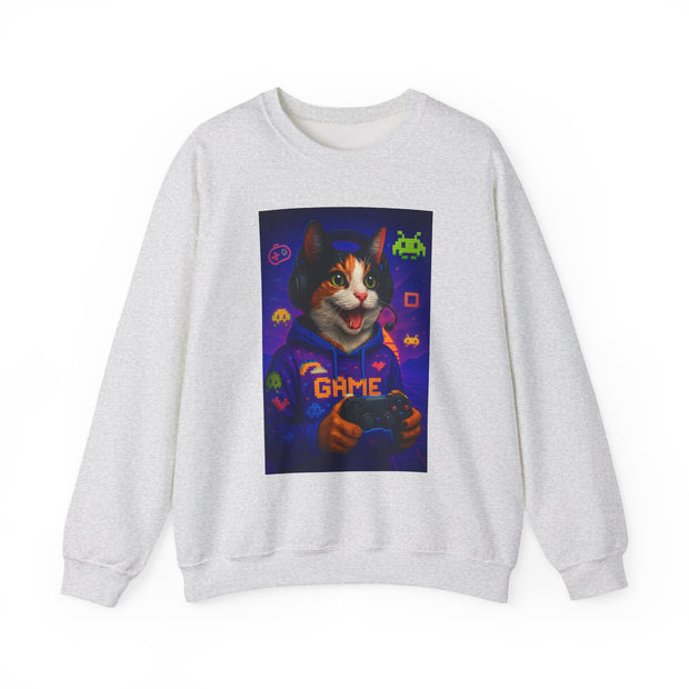 Gamer Cat Crewneck Sweatshirt, Cozy Gamer Apparel, Perfect Gift for Cat Lovers, Funny Sweatshirt for Birthdays, Gaming Merchandise