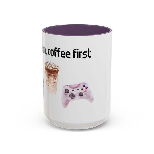 'Game On, Coffee First' Accent Coffee Mug