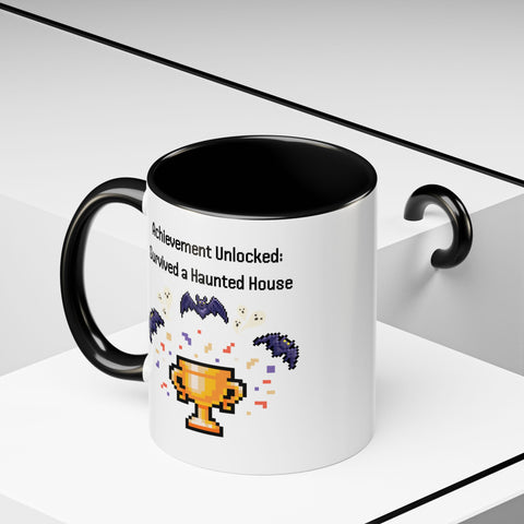 'Achievement Unlocked: Survived A Haunted House' Accent Coffee Mug