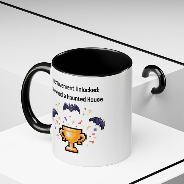 'Achievement Unlocked: Survived A Haunted House' Accent Coffee Mug