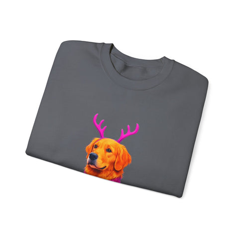 Golden Retriever in Festive Sweater Sweatshirt | Reindeer Antlers Holiday Dog