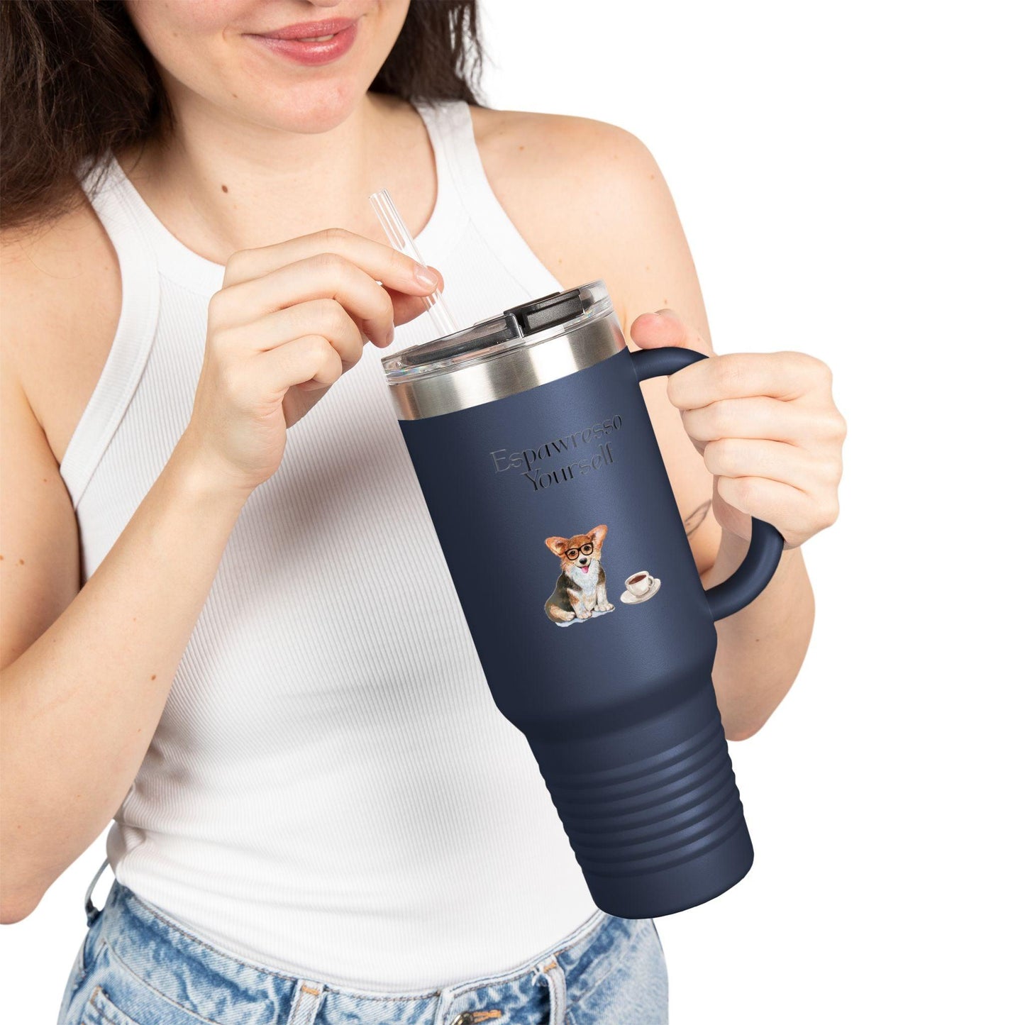 'Espawresso Yourself' Corgi Insulated Travel Mug, 40oz