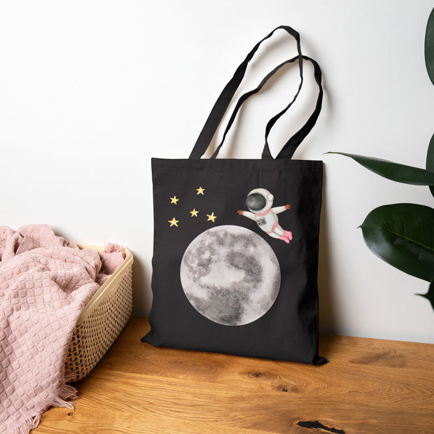 Astronaut Flying To The Moon Cotton Canvas Tote Bag