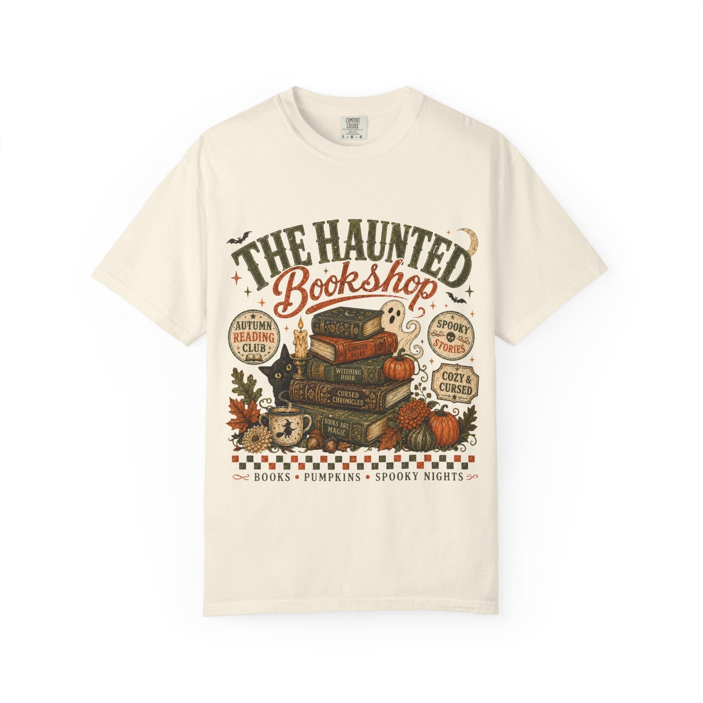 The Haunted Bookshop T-Shirt, Spooky Book Lover Shirt, Cozy Autumn Reading Tee, Halloween Bookstore Graphic, BookTok Reader Gift