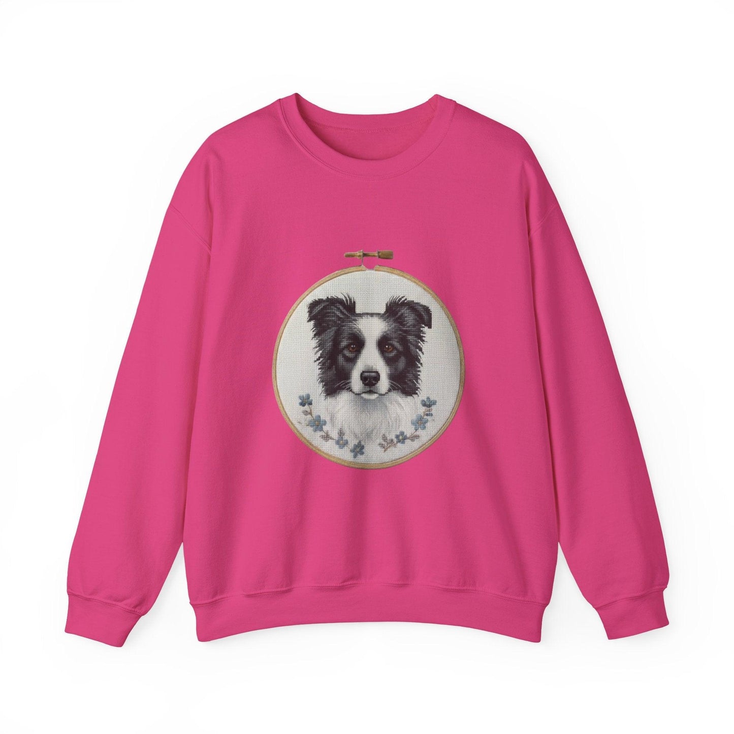 Border Collie Portrait Crewneck Sweatshirt | Embroidery Hoop Dog Design