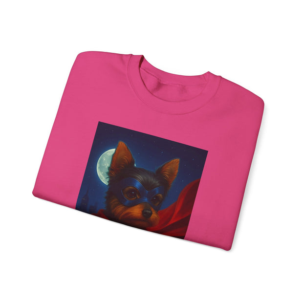 Superhero Yorkie Dog Sweatshirt, Cozy Animal Lover Crewneck, Pet Tribute Apparel, Unique Gift for Dog Lovers, Perfect for Casual Outings