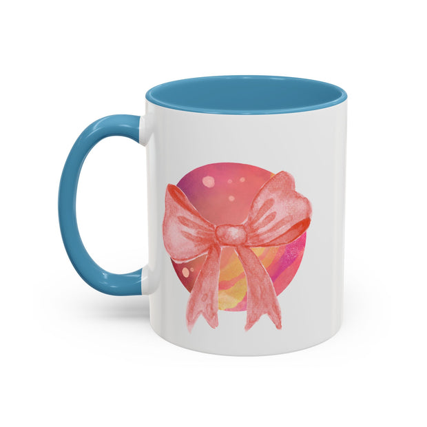 Pink/Yellow Planet Wrapped In A Bow Accent Coffee Mug