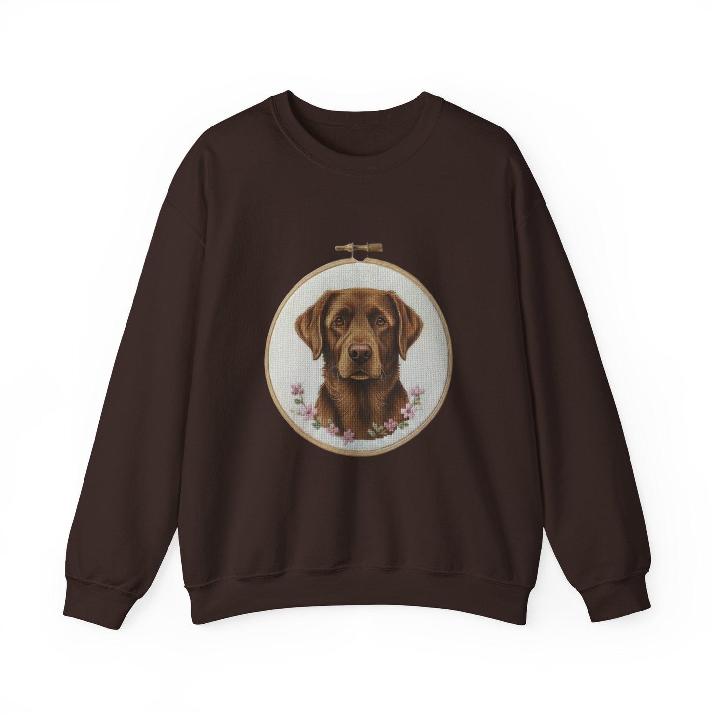 Chocolate Labrador Portrait Sweatshirt | Floral Hoop Embroidery Art