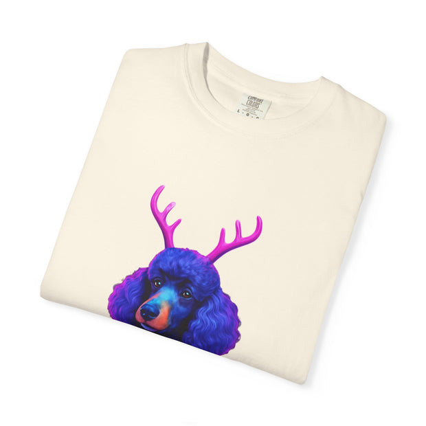 Poodle with Antlers in Light-Up Sweater T-Shirt | Neon Holiday Dog Design