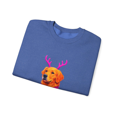 Golden Retriever in Festive Sweater Sweatshirt | Reindeer Antlers Holiday Dog