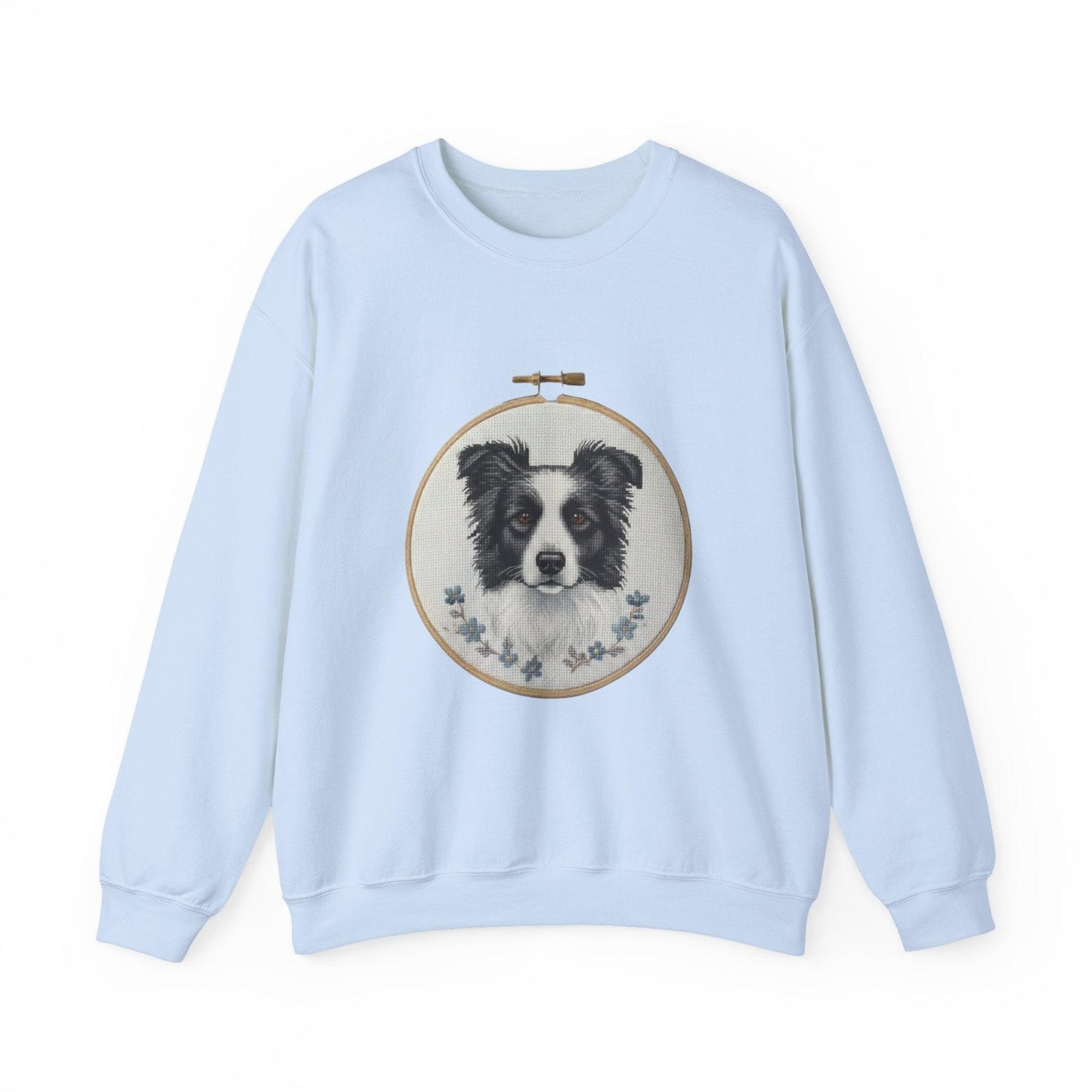 Border Collie Portrait Crewneck Sweatshirt | Embroidery Hoop Dog Design
