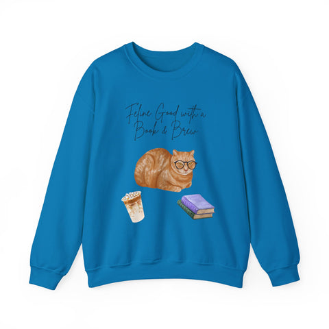'Feline Good With A Book & Brew' Unisex Crewneck Sweatshirt