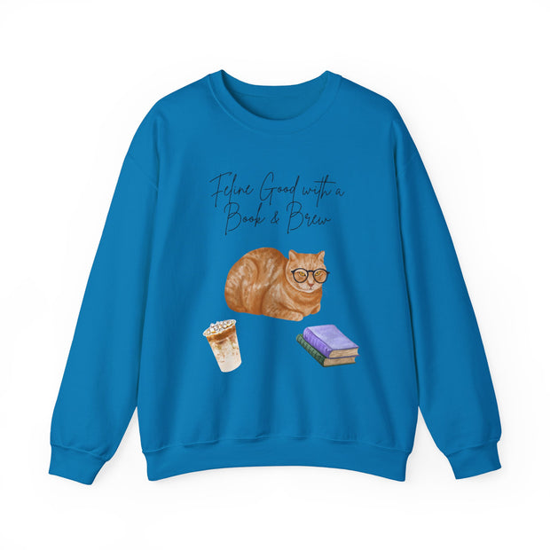 'Feline Good With A Book & Brew' Unisex Crewneck Sweatshirt
