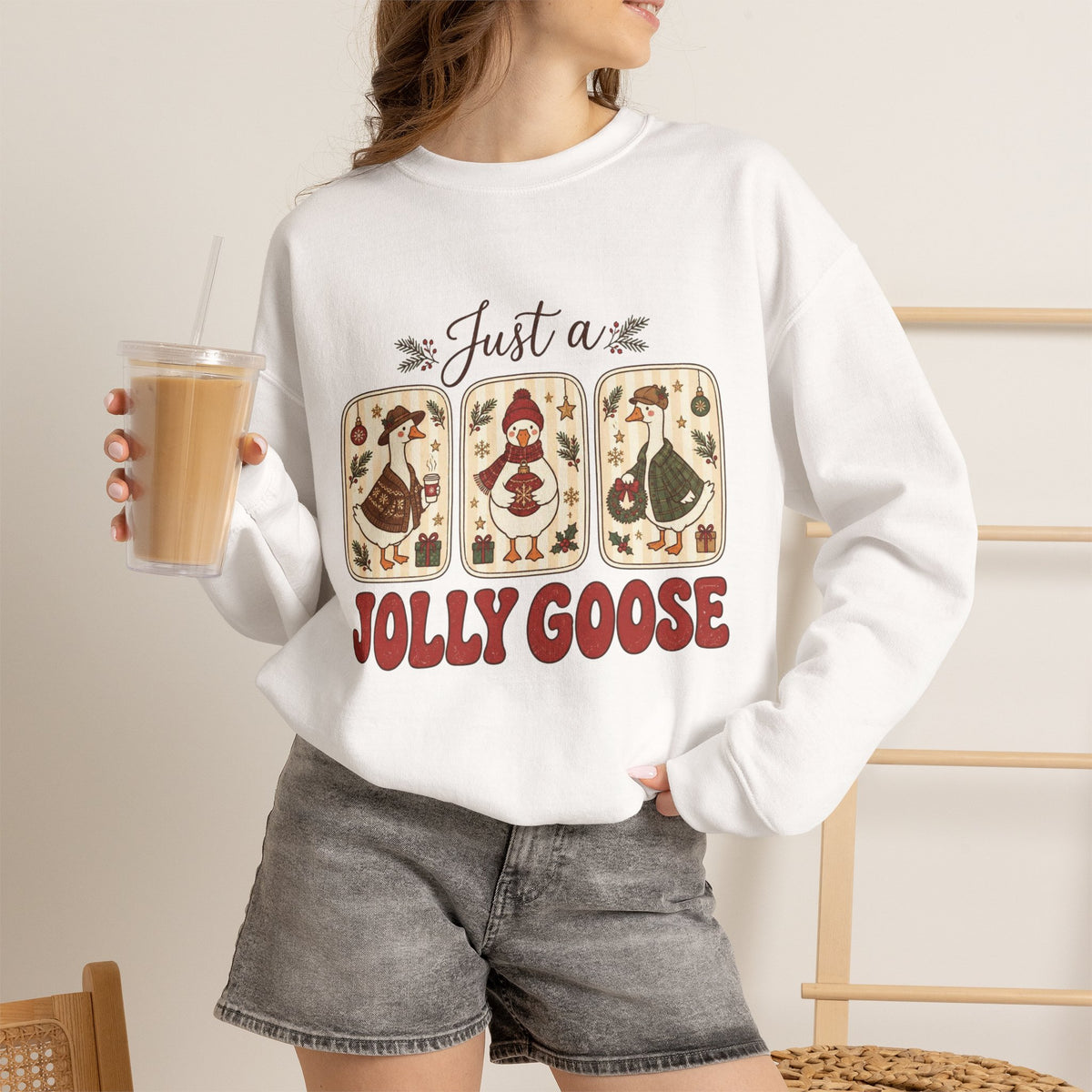 Just a Jolly Goose sweatshirt | Retro folk art goose design