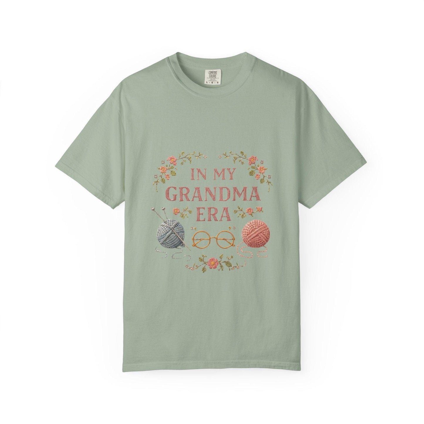 In My Grandma Era knitting balls glasses T-shirt | vintage floral knit design