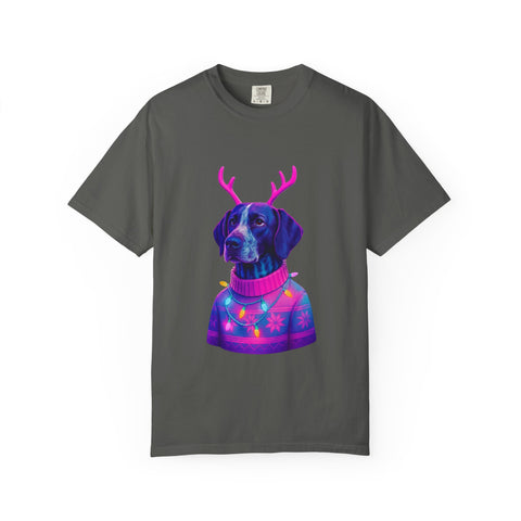 Neon Reindeer German Shorthaired Pointer T-Shirt | Festive Sweater Pup Holiday Tee