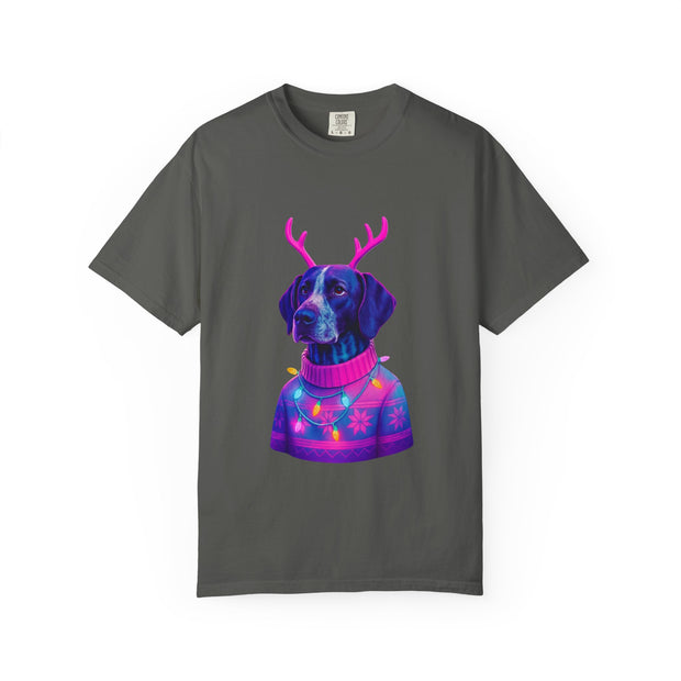 Neon Reindeer German Shorthaired Pointer T-Shirt | Festive Sweater Pup Holiday Tee