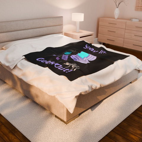 Cozy Geek Out Velveteen Blanket - Perfect for Movie Nights, Gaming Rooms, Cat Lovers, Comfort Gifts, Stay In Style