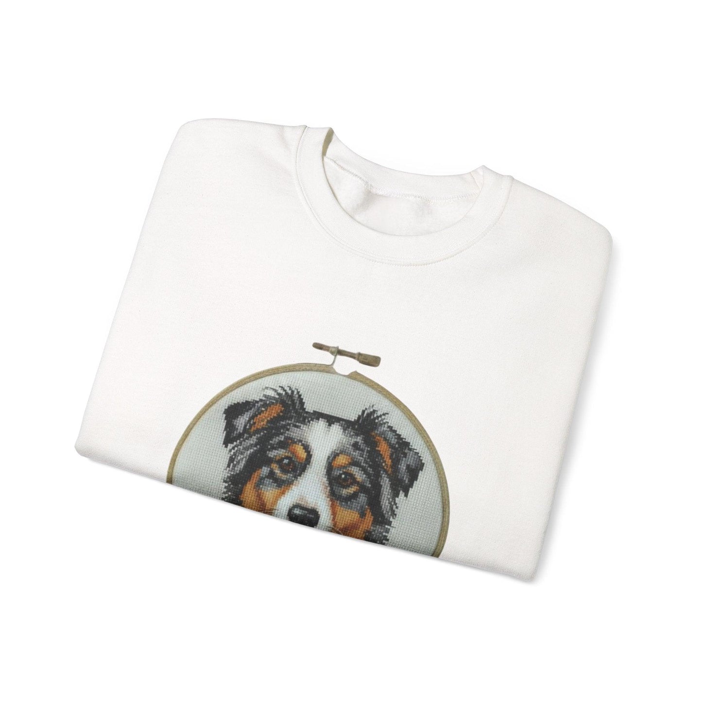 Australian Shepherd Sweatshirt, Aussie Dog Mom Gift, Embroidery Hoop Portrait, Cross Stitch Dog Crewneck
