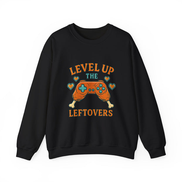 Funny Gamer Sweatshirt, Level Up Leftovers Crewneck, Gifts for Gamers, Casual Wear, Thanksgiving Sweatshirt, Cute Holiday Apparel