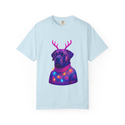 Neon English Mastiff Dog with Antlers T-Shirt | Christmas Sweater Lights Design