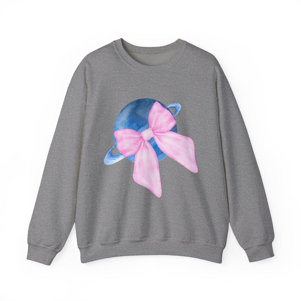 Blue Saturn Wrapped In A Pink Bow Unisex Crewneck Sweatshirt