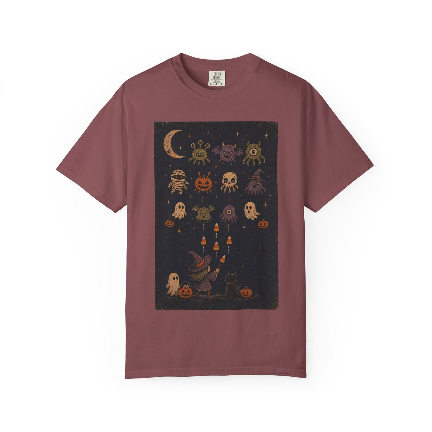 Cute Halloween Witch and Ghosts T-Shirt | Pumpkin Moon Spooky Illustration