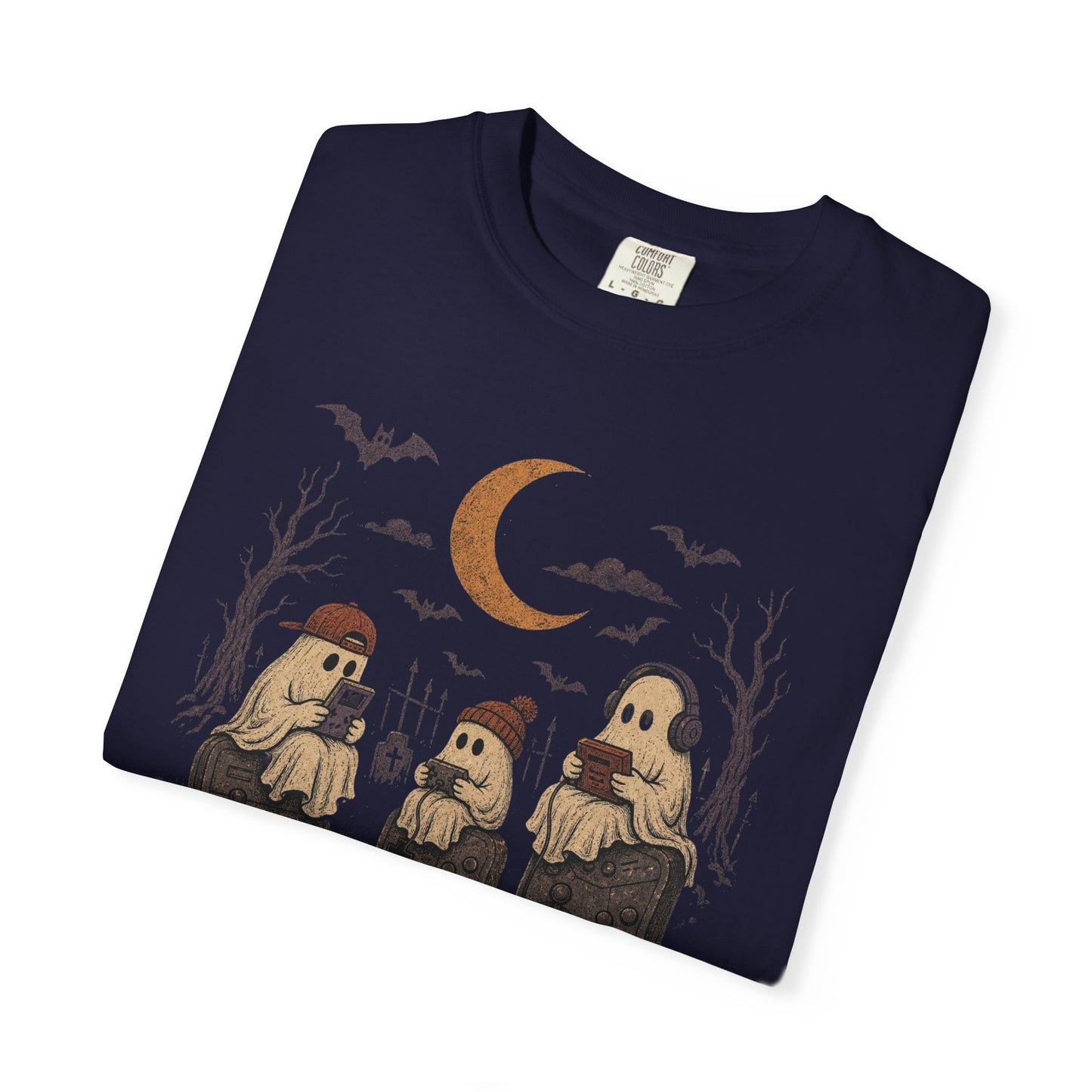 Cute Ghost Gamers T-shirt | Halloween Graveyard Controller Design