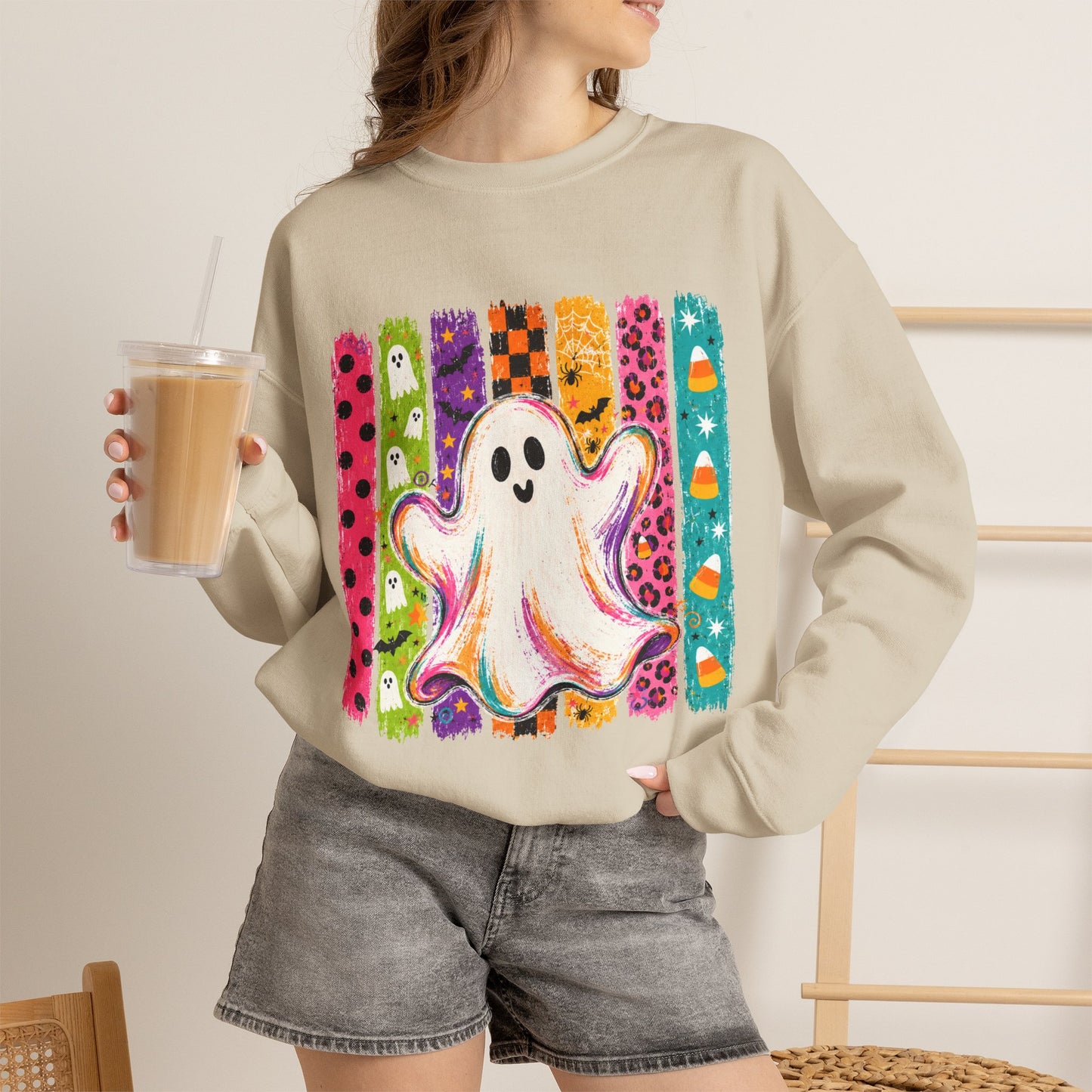 Rainbow Ghost Halloween Sweatshirt | Cute Ghost Graphic Crewneck