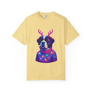 Saint Bernard in Reindeer Antlers T-Shirt | Holiday Dog Sweater Design