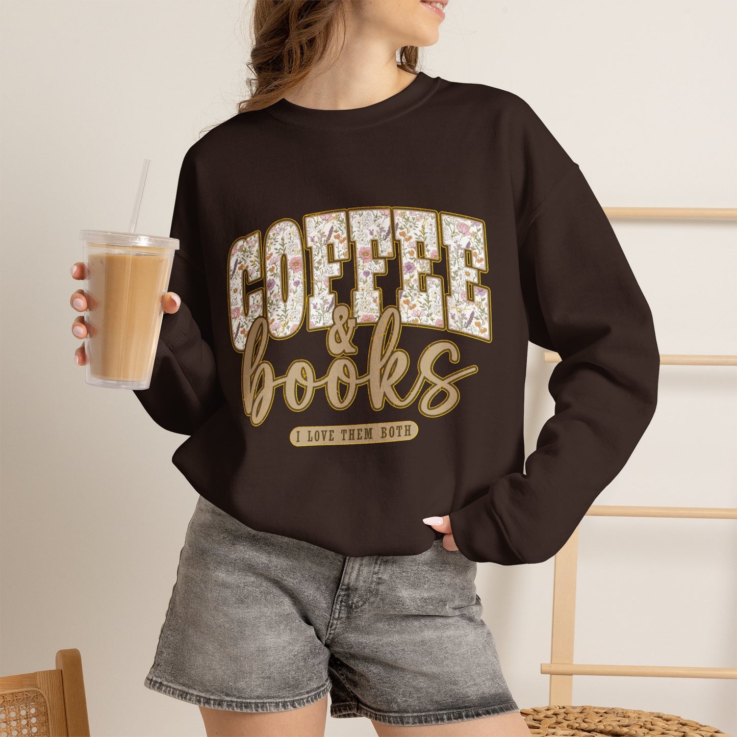 Coffee & Books Crewneck Sweatshirt | Cozy Reading Coffee Shirt