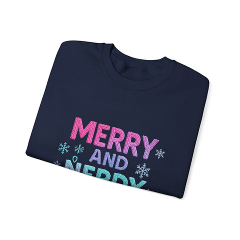 Festive Gamer Crewneck Sweatshirt - Merry and Nerdy, Unisex Sweatshirt, Holiday Apparel, Gaming Sweatshirt, Cozy Gift for Gamers