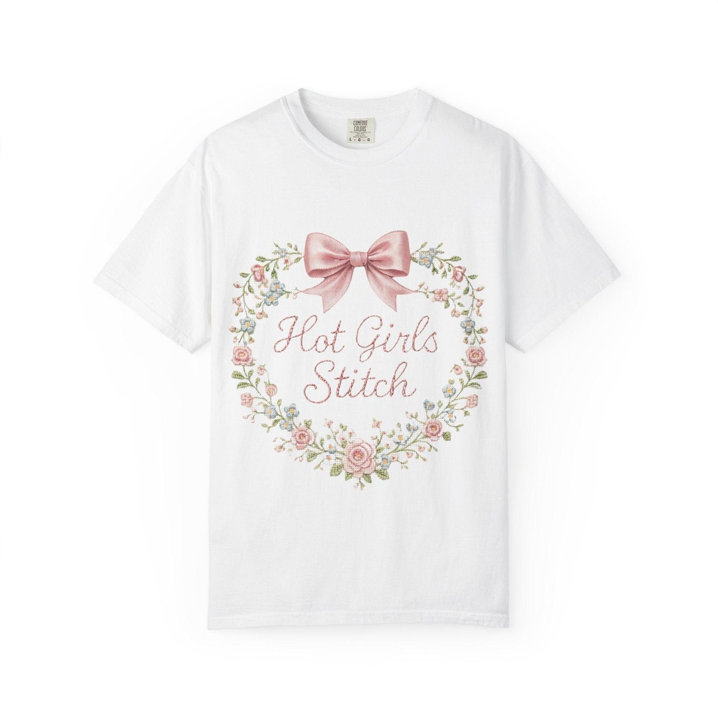 Floral Heart Wreath with Bow T-Shirt | Hot Girls Stitch