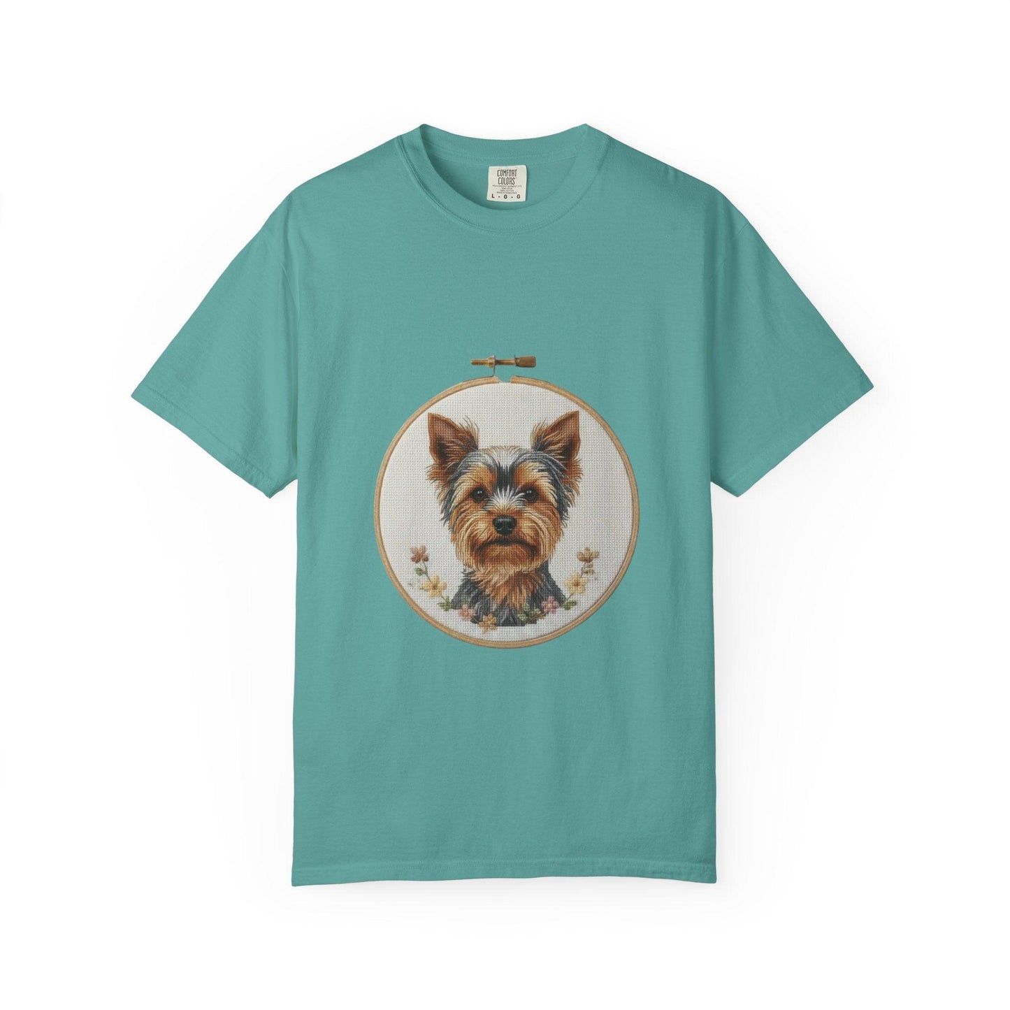Yorkshire Terrier Portrait T-Shirt | Embroidery Hoop Dog Illustration