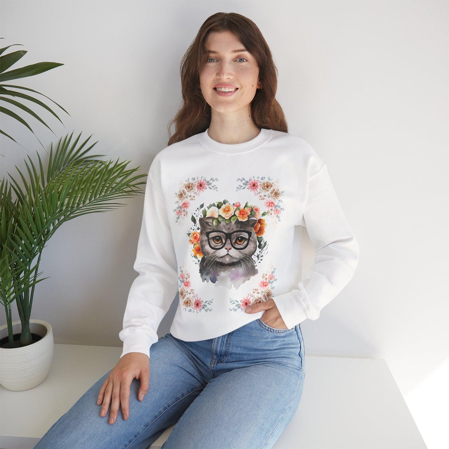 Geek Goddess Gray Cat Unisex Crewneck Sweatshirt
