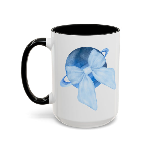 Blue Saturn Wrapped In A Blue Bow Accent Coffee Mug