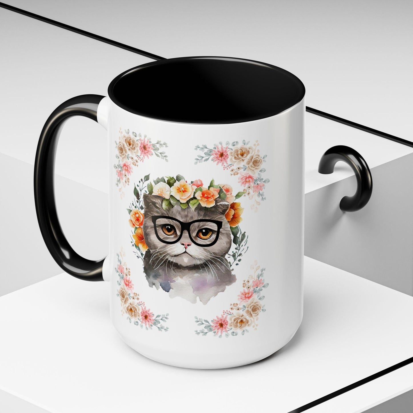 Geeky Goddess Gray Cat Accent Coffee Mug